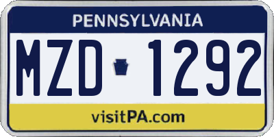 PA license plate MZD1292
