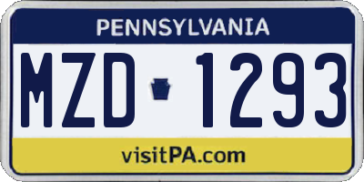 PA license plate MZD1293
