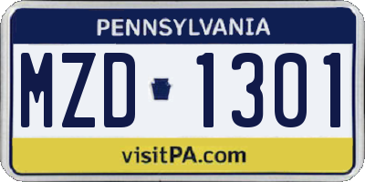 PA license plate MZD1301