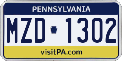 PA license plate MZD1302
