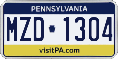 PA license plate MZD1304