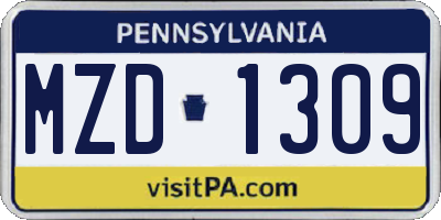 PA license plate MZD1309