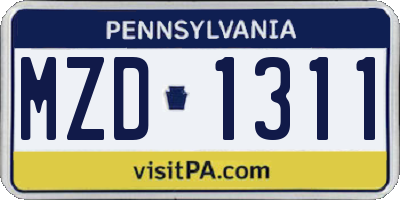 PA license plate MZD1311