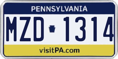 PA license plate MZD1314