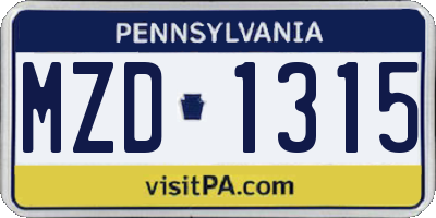 PA license plate MZD1315