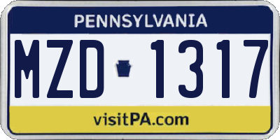 PA license plate MZD1317