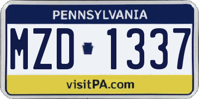PA license plate MZD1337