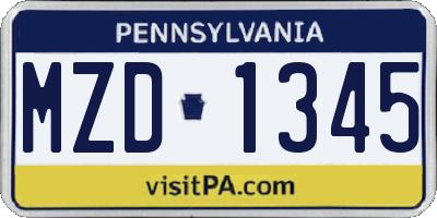 PA license plate MZD1345