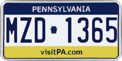 PA license plate MZD1365