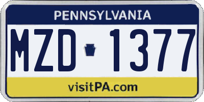 PA license plate MZD1377