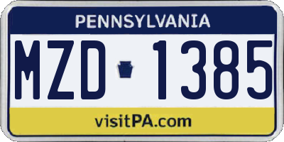 PA license plate MZD1385