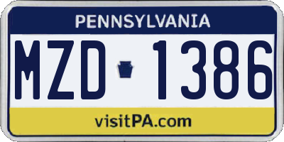 PA license plate MZD1386