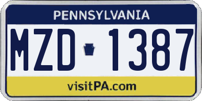 PA license plate MZD1387