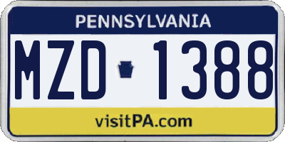 PA license plate MZD1388