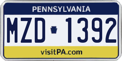 PA license plate MZD1392