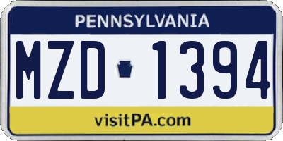 PA license plate MZD1394