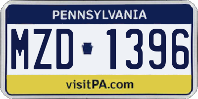 PA license plate MZD1396