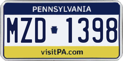 PA license plate MZD1398