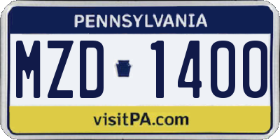 PA license plate MZD1400
