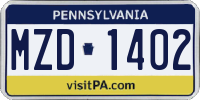 PA license plate MZD1402