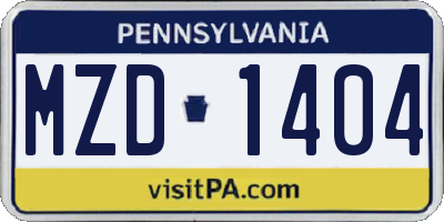 PA license plate MZD1404