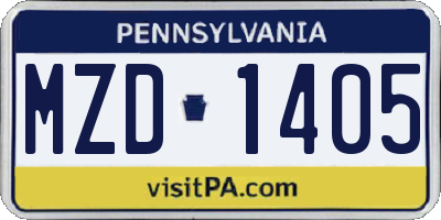 PA license plate MZD1405