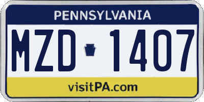PA license plate MZD1407