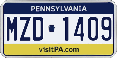 PA license plate MZD1409