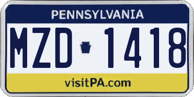 PA license plate MZD1418