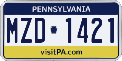 PA license plate MZD1421