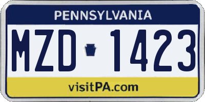 PA license plate MZD1423