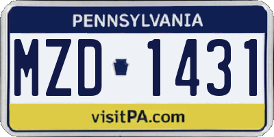 PA license plate MZD1431