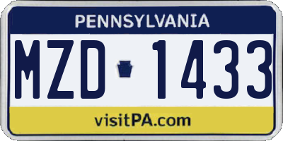PA license plate MZD1433