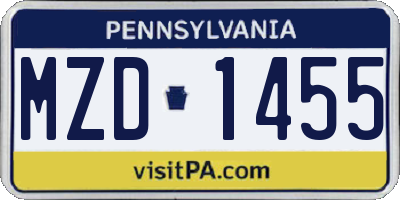 PA license plate MZD1455