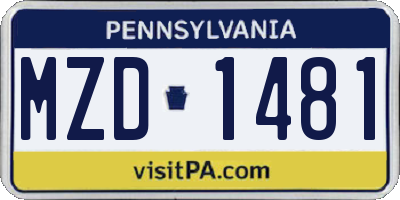 PA license plate MZD1481