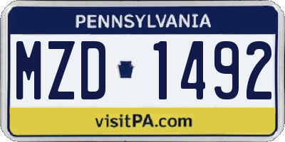 PA license plate MZD1492