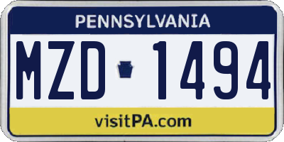 PA license plate MZD1494