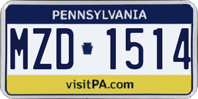 PA license plate MZD1514