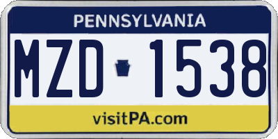 PA license plate MZD1538