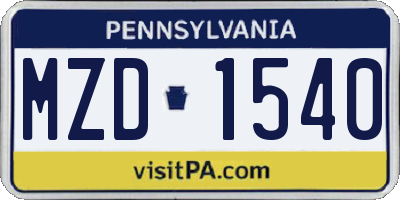 PA license plate MZD1540