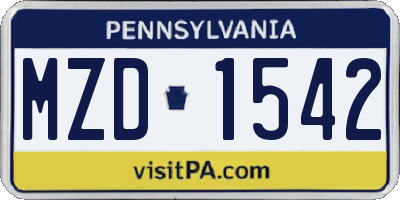 PA license plate MZD1542
