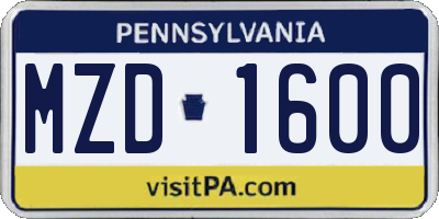PA license plate MZD1600