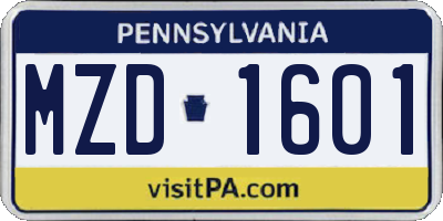PA license plate MZD1601