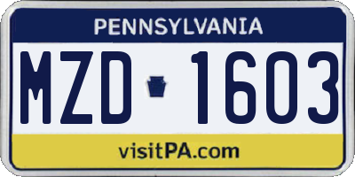PA license plate MZD1603