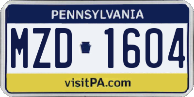 PA license plate MZD1604