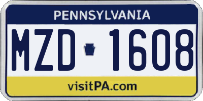PA license plate MZD1608