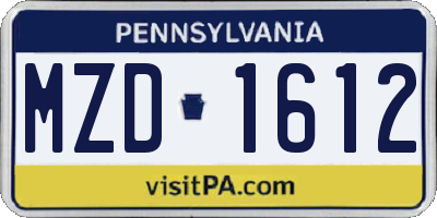 PA license plate MZD1612