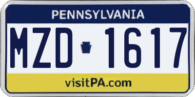 PA license plate MZD1617