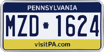 PA license plate MZD1624