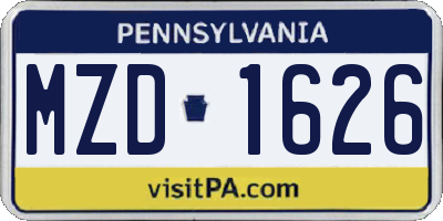 PA license plate MZD1626